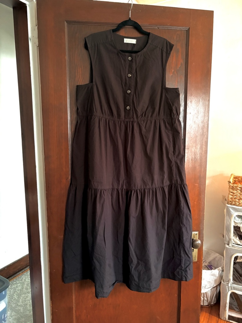 Everlane Sleeveless Tiered Cotton Dress in Black